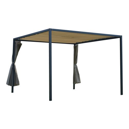 Pergola Lille z zaveso iz aluminija - barva: antrazit, barva zavese: taupe, dolžina: 3000 mm, širina: 3000 mm, višina: 2100 mm