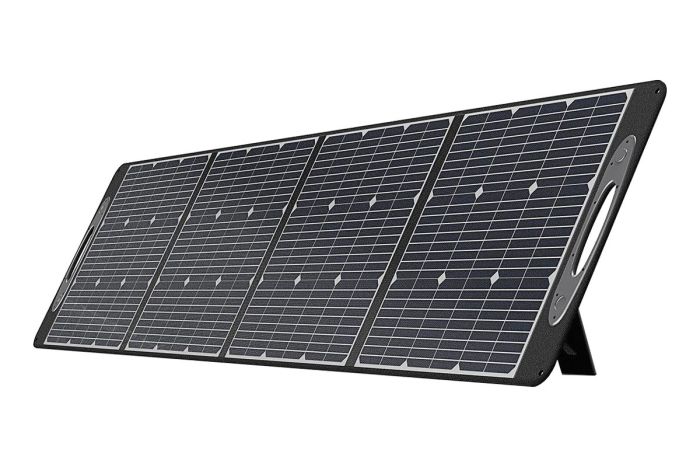 Prenosna solarna plošča - max moč: 200 W, mere raztegnjene: 536 x 2.349 x 25 mm.