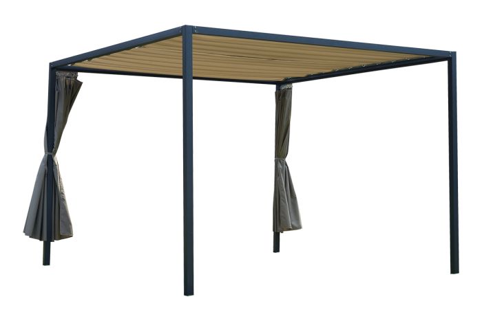 Pergola Lille z zaveso iz aluminija - barva: antrazit, barva zavese: taupe, dolžina: 3000 mm, širina: 3000 mm, višina: 2100 mm