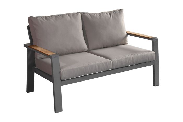 lounge sofa 2-sed Lissabon iz aluminija - barva aluminija: siva aluminij, barva blaga: temno siva